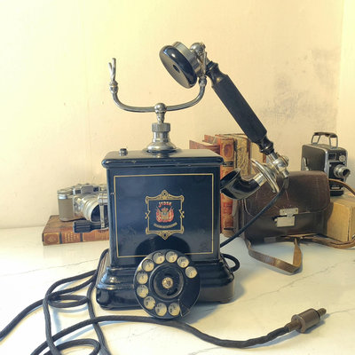 罕見1920年丹麥古董JYDSK磁石電話帶撥盤手搖臺式磁石電