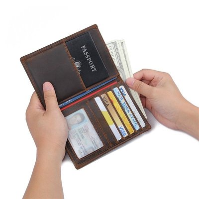 RFID防盜刷復古錢包瘋狂馬皮護照證件包多卡位錢夾信用卡套包定制滿599免運