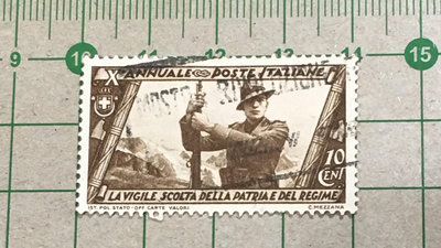 【郵卡庫2/事件】義大利1932年SC291，10分墨索里尼進軍羅馬十週年~法西斯士兵，背貼舊票 SP8599