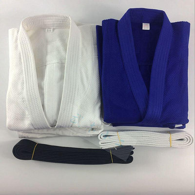 專業比賽使用柔道服 訓練服 竹節紋純棉 白藍道服柔術 成人兒童款