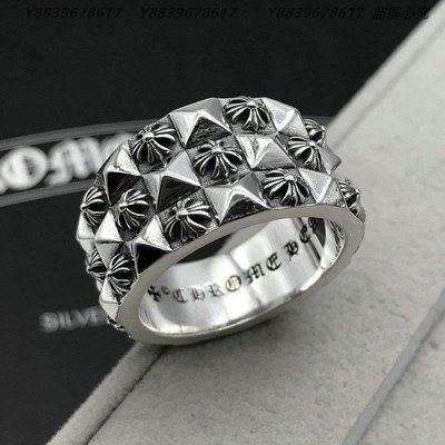 925純銀Chrome Hearts克羅心朋克十字架戒指環斜款個性復古泰銀戒指男女食指