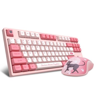 下殺-鍵盤Akko 美少女戰士機械鍵盤鼠標套裝cherry軸櫻桃軸紅軸茶軸青軸PBT熱升華87鍵粉色女生可愛網紅鍵鼠套件
