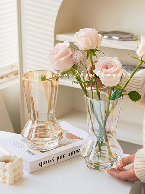 歐式ins簡約透明玻璃花瓶水養鮮花玫瑰百合客廳家用桌面裝飾擺件