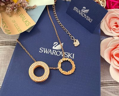 《SWAROVSKI 施華洛世奇》5290144 雙圓型玫瑰金項鍊