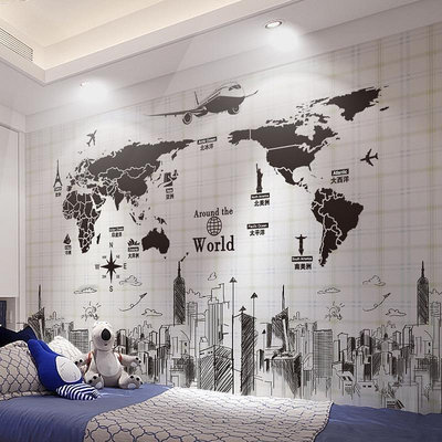 牆貼紙貼畫臥室宿舍大學生海報牆上飾北歐風牆壁紙自粘世界地圖-來可家居