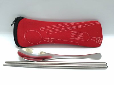 環保筷 湯匙 筷子 輕便餐具組 環保餐具組 不鏽鋼餐具組 (紅)