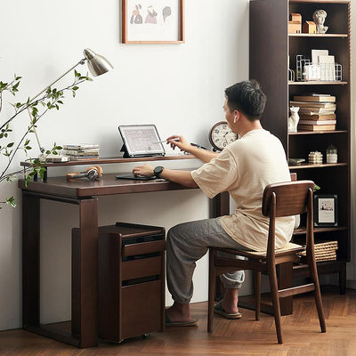 全實木家用書桌書架一體學生北歐簡約莫比恩辦公桌臺式電腦學習桌