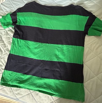 Burberry prorsum 二手黑綠條紋短袖一字領T恤