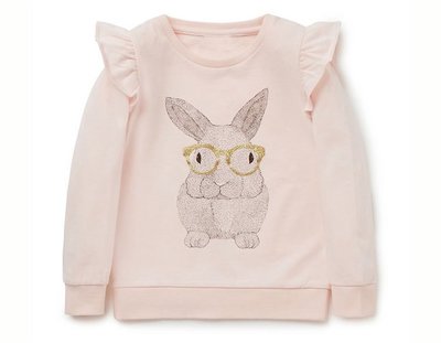 ☆草莓花園☆BM-2818 粉色眼鏡兔 歐美風兒童長袖衣服 純棉童T 女童  童T恤