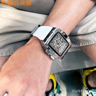▣∏❈RM改裝AP橡樹錶帶 Apple Watch 7 矽膠錶帶 不鏽鋼錶殼 5/6/SE 44/45mm 蘋果錶帶