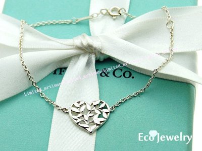 《Eco-jewelry》【Tiffany&amp;Co】經典新款 愛心橄欖葉細手鍊 純銀925手鍊~專櫃真品 已送洗