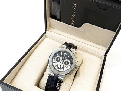 高雄店 遠麗全新二手名牌館~k3596 Bvlgari Diagono303機芯黑色鱷魚錶帶42mm自動上鍊腕錶