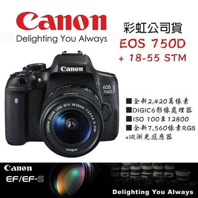 【eYe攝影】CANON 750D + 18-55 STM KIT 公司貨 國旅卡 送32G+相機包+防潮箱+遙控器