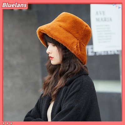 【bluelans】冬季女式純色平頂寬簷保暖毛絨漁夫帽漁夫帽-一點點