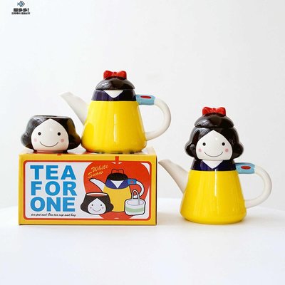限時免運-日式創意手繪卡通網紅白雪公主茶壺水壺茶漏組合陶瓷可愛茶具套裝-趣多多