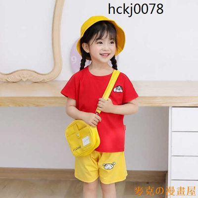 麥克の漫畫屋（） 蠟筆小新同款衣服紅黃純棉短袖套裝兒童夏季男女童寶寶cosplay服2