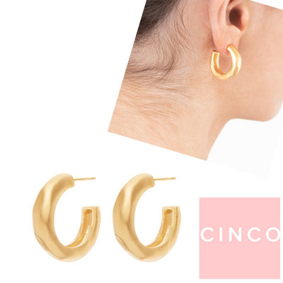 CINCO 葡萄牙精品 MINI VERA EARRINGS 925純銀鑲24K金 立體中圓耳環 簡約金耳環