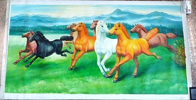 『府城畫廊-手繪油畫』八駿馬－八駿圖－馬到成功－60x120－(會繃內架，可加框)－有實體店面，請看關於我聯繫-D405