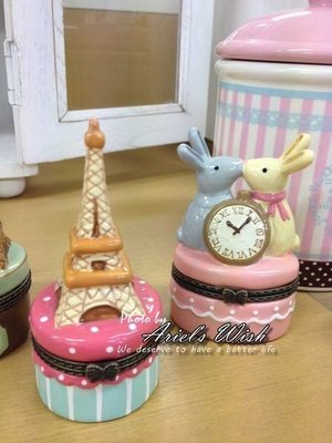Ariel's Wish-巴黎鐵塔&amp;時鐘兔子小兔兔情侶結婚戒指項鍊首飾小物收納盒婚禮會場擺飾交換禮物-兩款現貨，請詢問