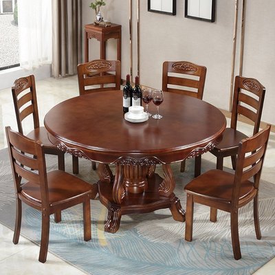 促銷打折 餐桌 飯桌 實木大圓桌家用1.8米圓形橡木中式餐桌椅組合帶轉盤12人飯桌