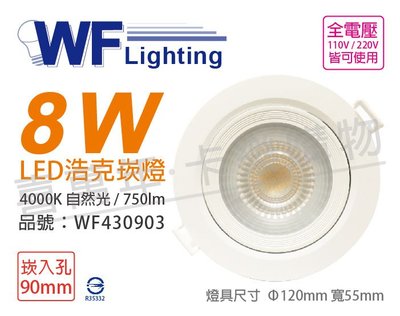 [喜萬年]含稅 舞光 LED 8W 4000K 自然光 36度 9cm 全電壓 白殼 可調 浩克崁燈_WF430903
