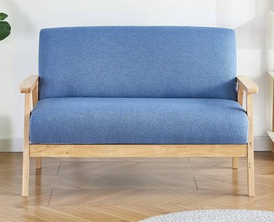 【生活家傢俱】JF-171-2：藍色布雙人沙發 台中沙發 北歐風沙發 布沙發 實木沙發 橡膠木 兩人沙發 亞麻布 家具