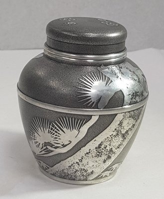 【日本古漾】270602日本茶道具 上錫 錫半 錫製 茶筒