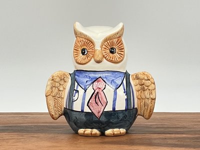 鴞雅軒 貓頭鷹擺飾彩繪雕像存錢筒 陶瓷手工藝品 法國進口
