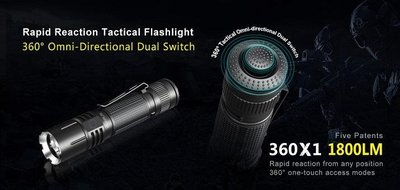 【BCS武器空間】KLARUS 360X1 1800流明360°無死角 快速操控 可充電 戰術手電筒-KLS-360X1