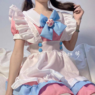粉藍色可愛女裝大佬cos蘿莉洛麗塔lo裙套裝二次元服裝大碼 角色扮演 日系洋裝