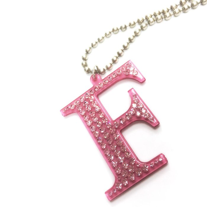 Anna Lou Of London 台北ShopSmart直營店 倫敦品牌 水晶字母項鍊 F 粉紅色X銀鍊