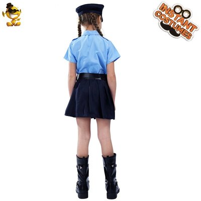 全館免運 萬圣節兒童裝扮服裝cosplay可愛警察制服女童修身連體長袖警裙 可開發票