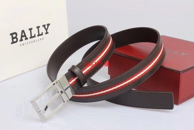 Abel代購 BALLY 黑色&紅色經典條紋皮帶針扣式腰帶TAMER