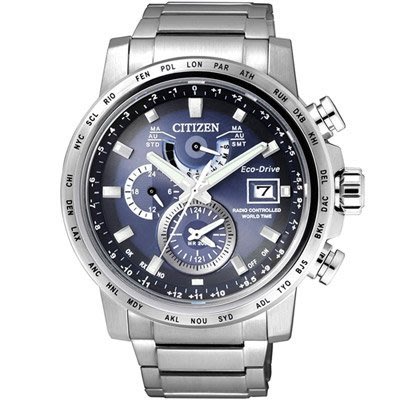 【金台鐘錶】CITIZEN星辰錶 ,光動能,全球電波時計,日期星期,43mm 藍寶石玻璃鏡面 AT9070-51L