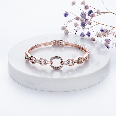 森尼3C-韓國新時尚簡約圓圈鑲鑽手環女百搭玫瑰金手鐲氣質飾品-品質保證
