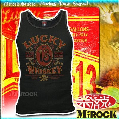 MIROCK米洛克🔥出清399❗️美國Lucky13威士忌聯名款黑色無袖坦克背心｜超彈性合身｜街頭搖滾Lucky-13