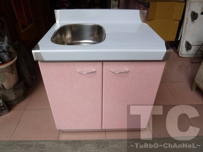 流理台【72公分洗台-左小水槽】台面&amp;櫃體不鏽鋼 粉紅線條門板 最新款流理臺