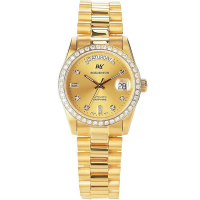 「官方授權」ROSDENTON 勞斯丹頓 男 黃金典藏晶鑽機械腕錶-金色 (型號: 96233MGH-2G)