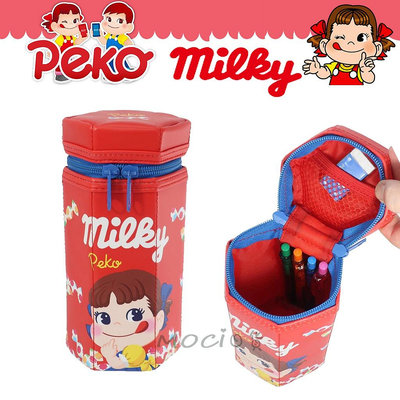日本正版 不二家 牛奶妹 筆袋 鉛筆盒 PEKO 化妝包 收納包 六角圓筒 大容量【MOCI日貨】