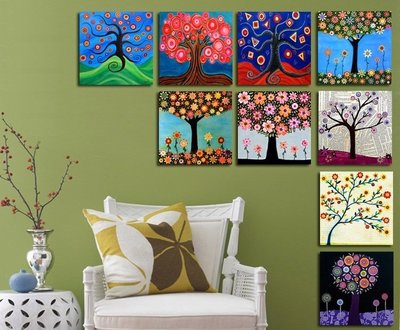 抽象樹壁畫仿油畫發財樹掛畫客廳沙發背景牆裝飾畫田園風格無框畫(多款可選)