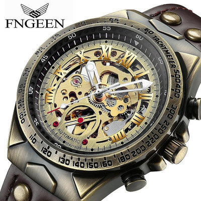 【現貨】FNGEEN (100%）A275 復古男士 時尚休閒 古銅色 自動機械機手錶