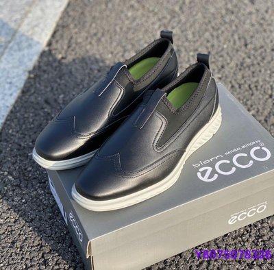 ECCO愛步 2020新款黃景瑜同款板鞋休閒鞋男懶人一腳蹬休閒皮鞋 黑色~【潮鞋社】