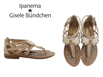 巴西名牌~【ipanema】超級名模Gisele Bündchen吉賽兒邦臣聯名款  米色羅馬帝國風夾腳涼鞋 ~