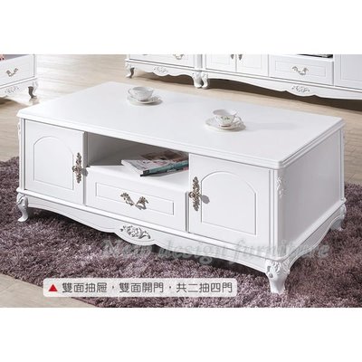 【N D Furniture】台南在地家具-英式古典雕花MDF噴漆白色130cm雙抽四門大茶几YH