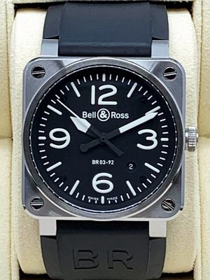 重序名錶 Bell &amp; Ross 柏萊士 BR03-92 STEEL 飛鷹戰士 飛行錶 軍錶 42mm 自動上鍊腕錶