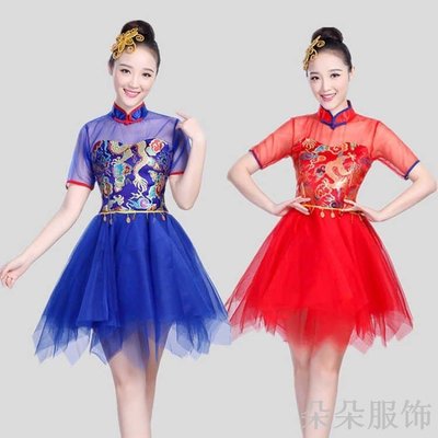 打鼓服表演服 女中國風民族舞蹈服裝 水鼓舞短裙 現代舞成人