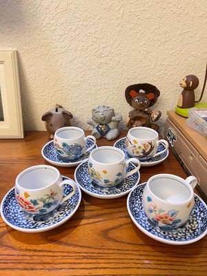 日本回流，中古瓷器，九谷美山，手繪，咖啡杯，茶杯，五個畫片，