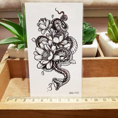 【萌古屋】】蛇與花朵QQ-172 K11 腳踝手踝男女防水微紋身貼紙刺青貼紙
