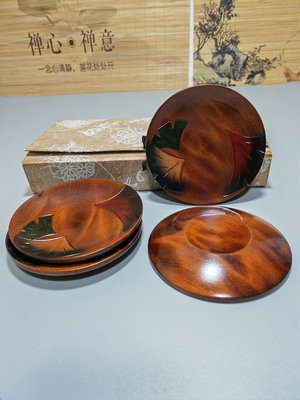 日本一木挖銀杏雕特選漆器銘皿 菓子銘 菓子器 茶托 杯托 壺
