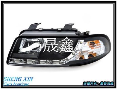 《晟鑫》全新 奧迪 AUDI 99-00年 黑框 魚眼投射 類R8樣式 A4 B5 大燈一組 超亮版 LED燈眉